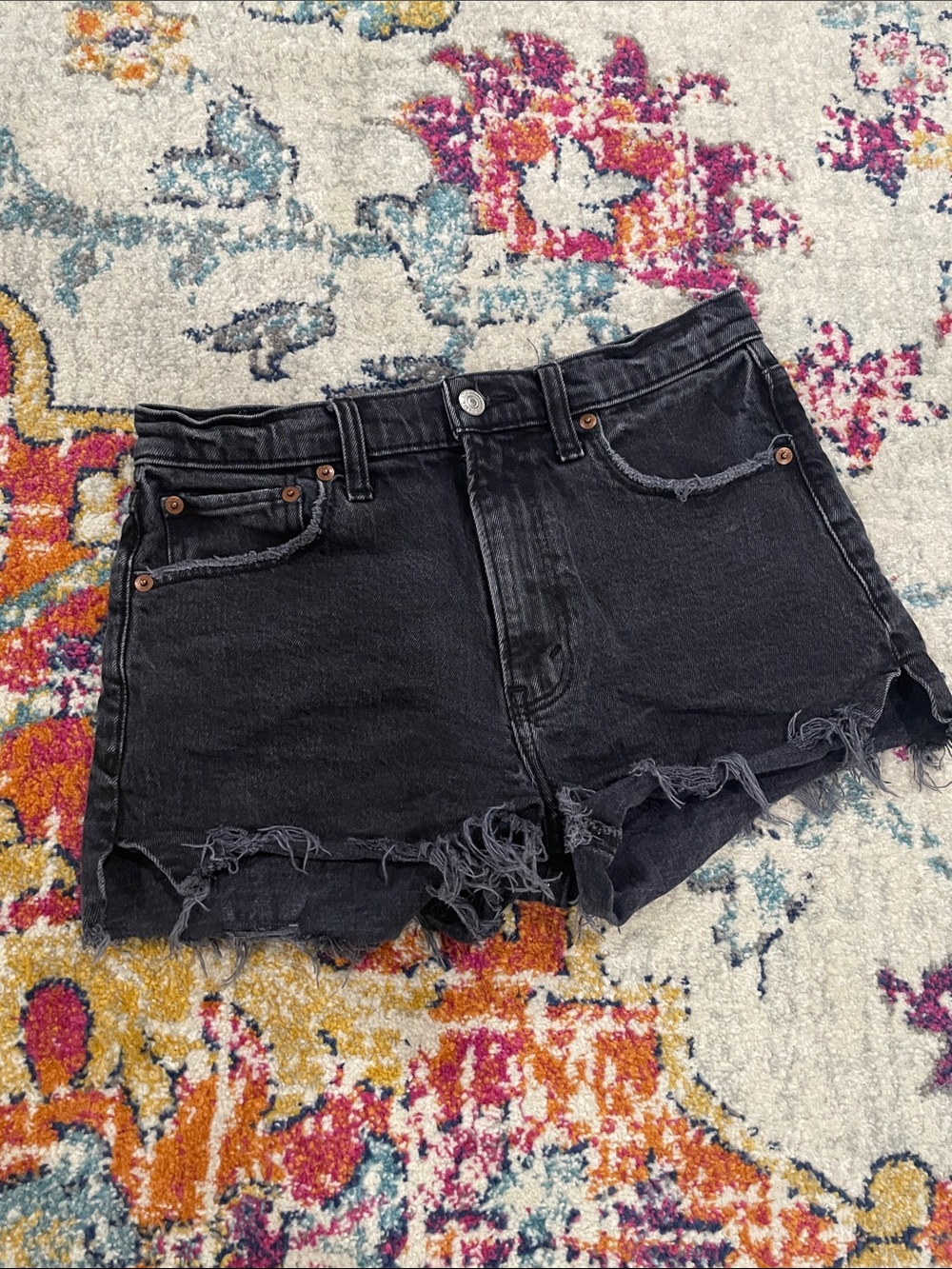 Abercrombie & Fitch Black Distressed High-Rise Denim Shorts
